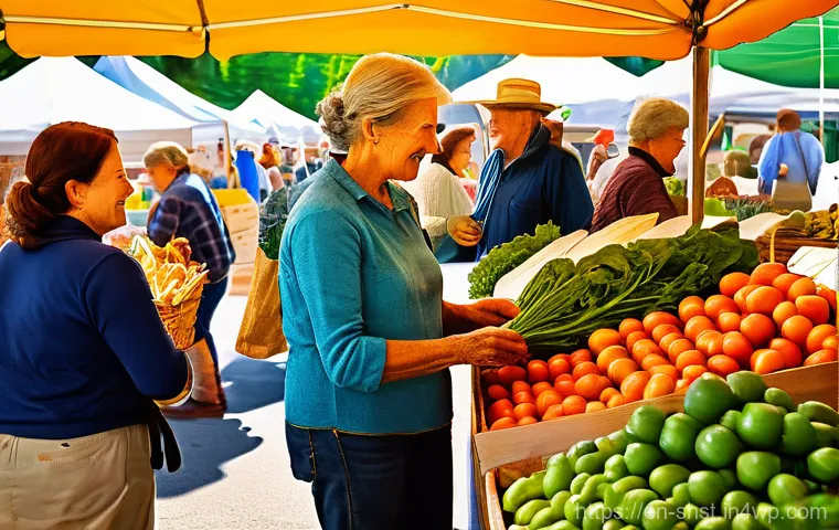 친환경 조리법으로 만든 간편 요리 - Image Prompt 1: Vibrant Farmer's Market Harmony** 친환경 조리법으로 만든 간편 요리 - Image Prompt 1: Vibrant Farmer's Market Harmony**