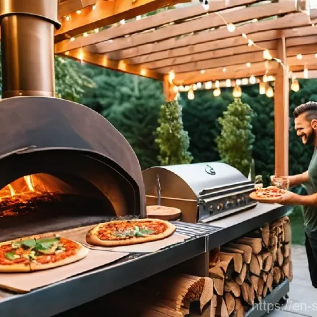 친환경 조리법을 위한 가정용 화덕 활용 - **A Vibrant Outdoor Pizza Party:** A diverse group of friends and family, ranging from young adults ...