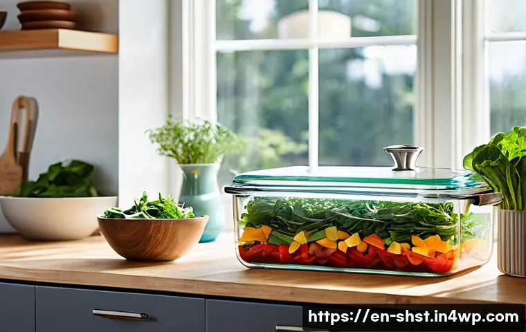 친환경 조리 도구 추천 리스트 - **Prompt:** A beautifully organized, sunlit modern kitchen. On a recycled stainless steel counter, a...