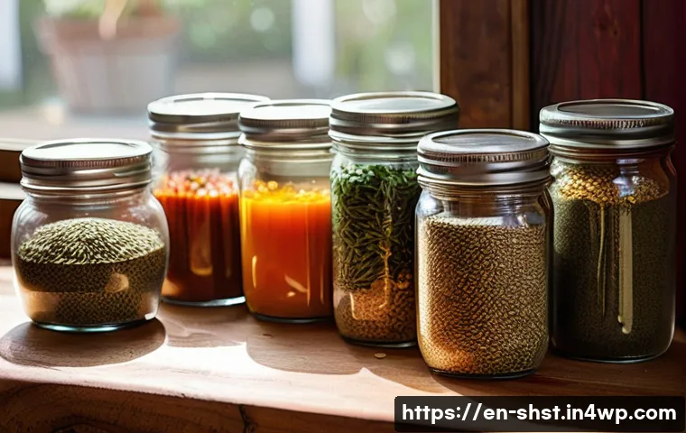 소스와 양념의 친환경 활용법 - A cozy, rustic kitchen scene showcasing a wooden countertop with a variety of homemade spice blends ...
