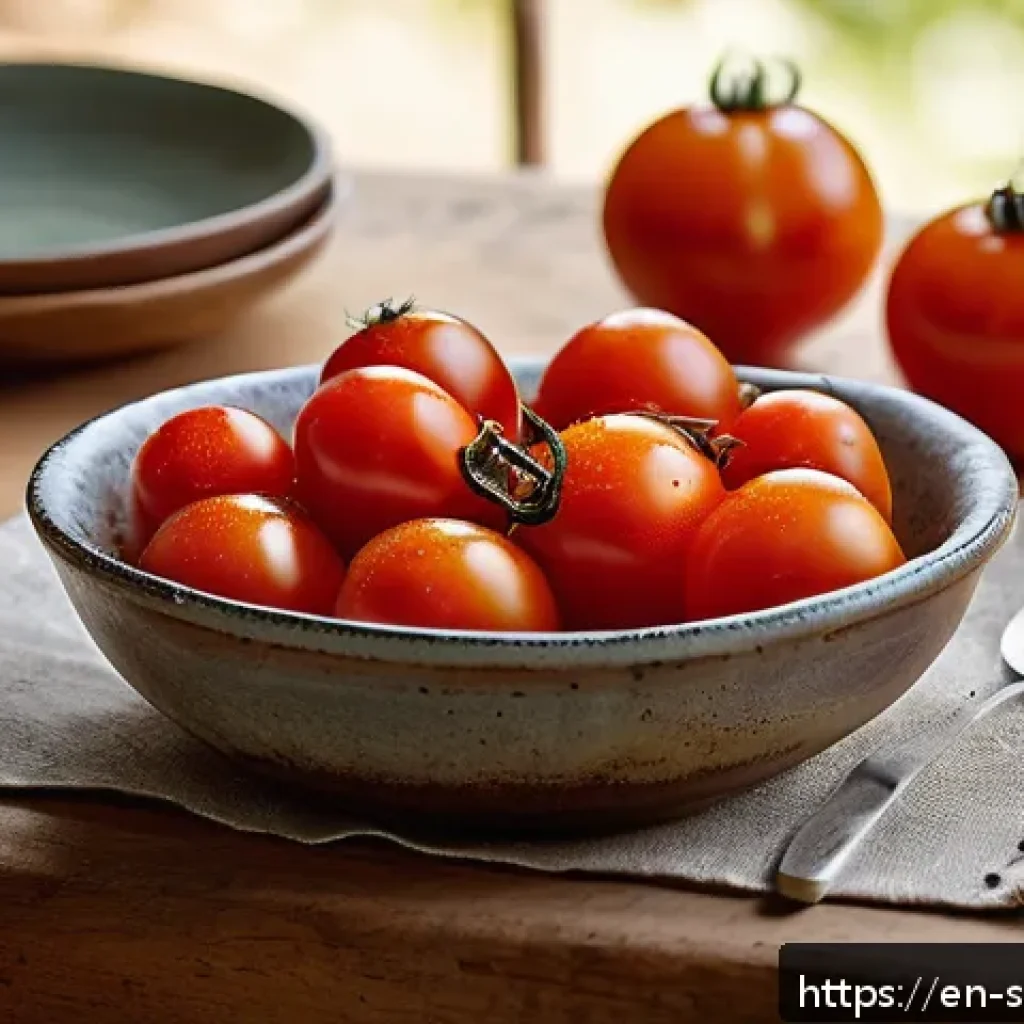 유기농 재료를 활용한 조리 방법 - A vibrant close-up of a rustic wooden kitchen table featuring freshly harvested organic tomatoes, th...